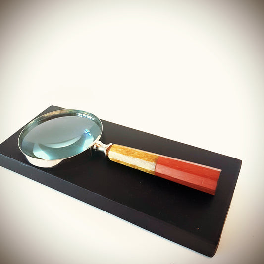 Magnifying Glass With a Carved Marquetry Wood Handle.