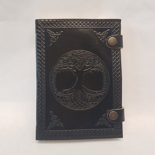 Black Leather Bound Journal 5 by 7 inch. Asssorted embossed cover designs.